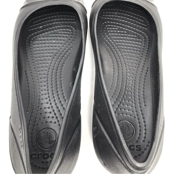 CROCS Gianna Alice Black Flexible Patent Cap Toe Rubber Ballet Flats - Picture 8 of 11